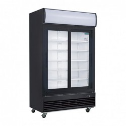 Vitrine réfrigérée positive 2 portes coulissantes avec caisson lumineux Polar Série G 950L noire GM814 Polar