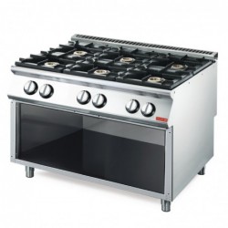 Fourneau gaz 6 feux vifs Gastro M 700 sur placard ouvert GM70/120PCG GN082 Gastro M