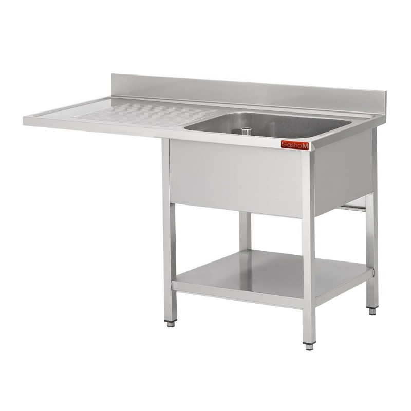 Plonge avec dosseret 1 bac et sous-tablette à gauche et 1 égouttoir et espace LV à droite Gastro M 1200x700x850mm GN095 Gastro M Plonge avec dosseret 1 bac et sous-tablette à gauche et 1 égouttoir et espace LV à droite Gastro M 1200x700x850mm GN095 Gastro M