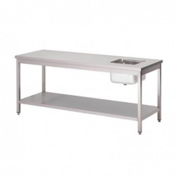 Table du chef inox avec bac à gauche et étagère basse Gastro M 2000 x 700 x 890mm GN142 Gastro M
