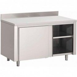 Table armoire inox avec portes coulissantes et dosseret Gastro M 1500 x 700 x 875mm GN159 Gastro M