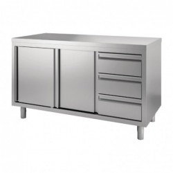 Table armoire inox avec portes coulissantes et 3 tiroirs à droite Gastro M 1400 x 700 x 875mm GN163 Gastro M