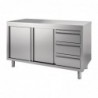 Table armoire inox avec portes coulissantes et 3 tiroirs à droite Gastro M 1400 x 700 x 875mm GN163 Gastro M