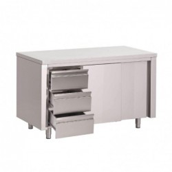 Table armoire inox avec portes coulissantes et 3 tiroirs à gauche Gastro M 1600 x 700 x 875mm GN165 Gastro M