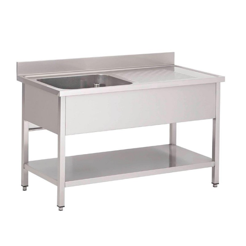 Plonge inox avec étagère basse Gastro M 1 bac à gauche 140 x 70 x 85 cm GN201 Gastro M Plonge inox avec étagère basse Gastro M 1 bac à gauche 140 x 70 x 85 cm GN201 Gastro M