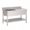 Plonge inox avec étagère basse Gastro M 1 bac à gauche 140 x 70 x 85 cm GN201 Gastro M