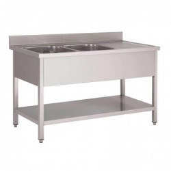 Plonge inox avec étagère basse Gastro M 2 bacs à gauche 160 x 70 x 85 cm GN203 Gastro M