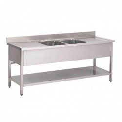 Plonge inox avec étagère basse Gastro M 2 bacs au centre 200 x 70 x 85 cm GN204 Gastro M