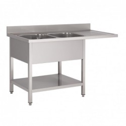 Plonge inox avec étagère basse et emplacement lave-vaisselle Gastro M 2 bacs à gauche 160 x 70 x 85 cm GN207 Gastro M