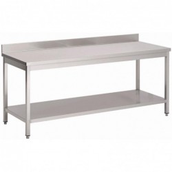 Table de préparation inox 304 avec étagère basse et dosseret Gastro M 89x100x70cm GS039 Gastro M