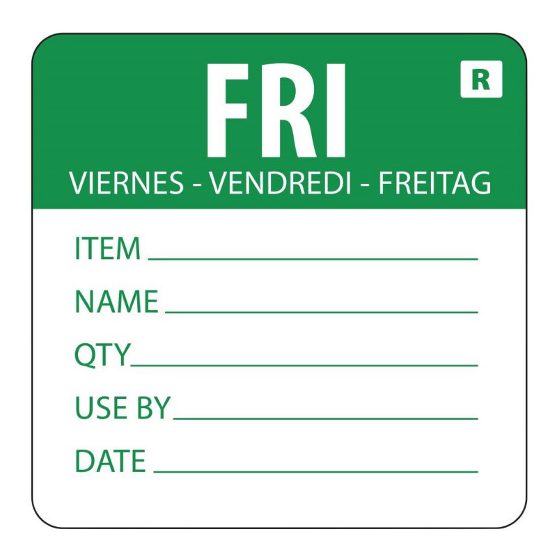 Etiquette amovible Hygiplas jour de la semaine Vendredi (Lot de 500) L070 Hygiplas Etiquette amovible Hygiplas jour de la semaine Vendredi (Lot de 500) L070 Hygiplas