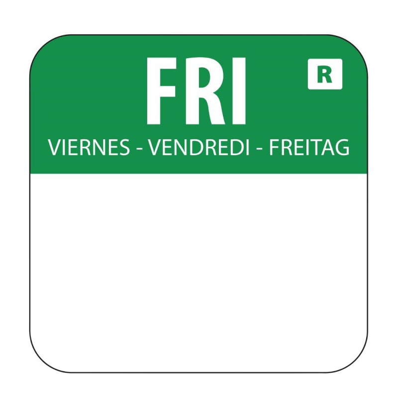 Etiquettes alimentaires code couleur vert Hygiplas vendredi 24mm (Lot de 1000) L935 Hygiplas Etiquettes alimentaires code couleur vert Hygiplas vendredi 24mm (Lot de 1000) L935 Hygiplas