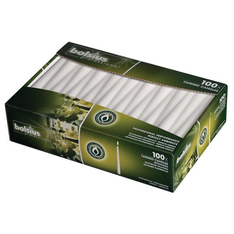 Bougies effilées Bolsius 254mm blanches (Lot de 100) P960 Bolsius Bougies effilées Bolsius 254mm blanches (Lot de 100) P960 Bolsius