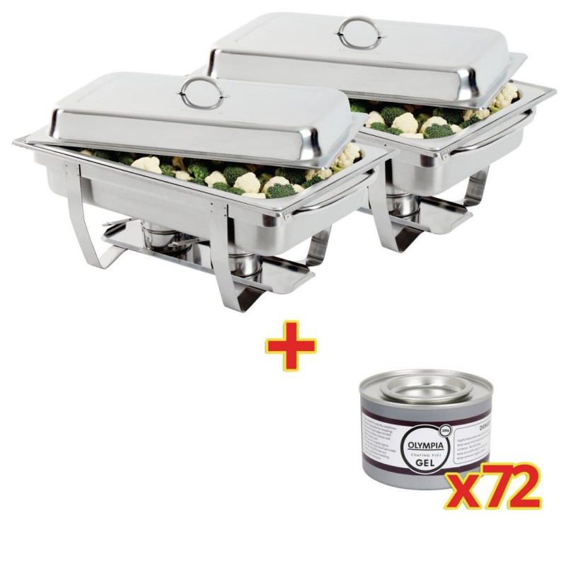 OFFRE SPÉCIALE Lot de 2 chafing dish Milan GN 1/1 + 72 capsules de gel combustible Olympia S601 Olympia OFFRE SPÉCIALE Lot de 2 chafing dish Milan GN 1/1 + 72 capsules de gel combustible Olympia S601 Olympia