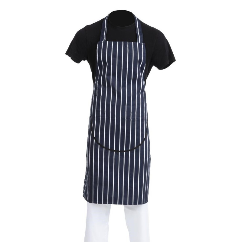 Tablier bavette avec poche Whites rayé marine et blanc A535 Whites Chefs Clothing Tablier bavette avec poche Whites rayé marine et blanc A535 Whites Chefs Clothing