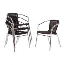 Fauteuils en rotin PE empilables Bolero noirs et aluminium (Lot de 4) U507 Bolero