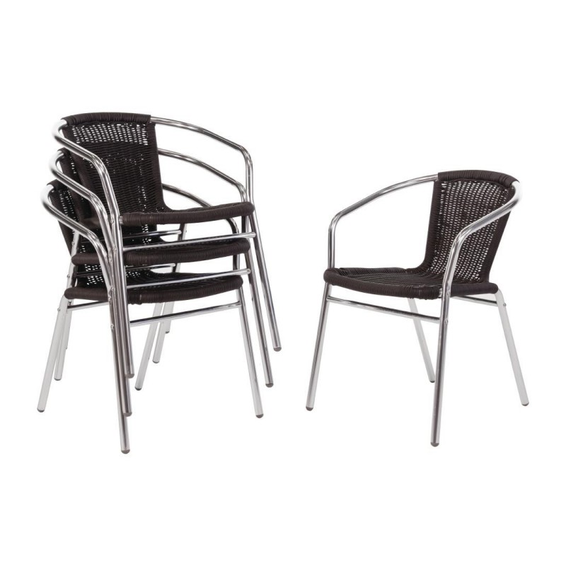 Fauteuils en rotin PE empilables Bolero noirs et aluminium (Lot de 4) U507 Bolero Fauteuils en rotin PE empilables Bolero noirs et aluminium (Lot de 4) U507 Bolero