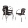Fauteuils en rotin PE empilables Bolero noirs et aluminium (Lot de 4) U507 Bolero